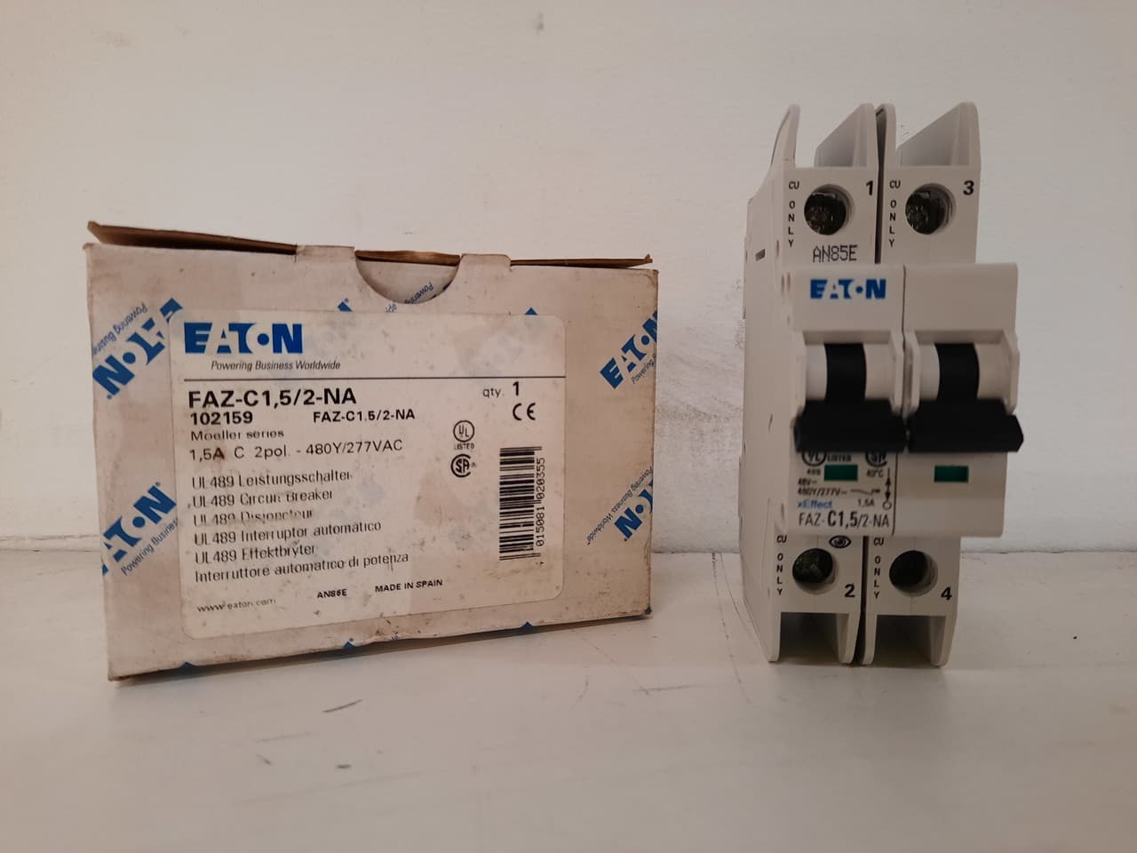 Eaton FAZ-C1.5/2-NA 277/480 VAC 50/60 Hz, 1.5 A, 2-Pole, 10/14 kA, 5 to 10 x Rated Current, Screw Terminal, DIN Rail Mount, Standard Packaging, C-Curve, Current Limiting, Thermal Magnetic, Miniature Circuit Breaker Eaton FAZ-C1.5/2-NA 277/480 VAC 50/60 Hz, 1.5 A, 2-Pole, 10/14 kA, 5 to 10 x Rated Current, Screw Terminal, DIN Rail Mount, Standard Packaging, C-Curve, Current Limiting, Thermal Magnetic, Miniature Circuit Breaker