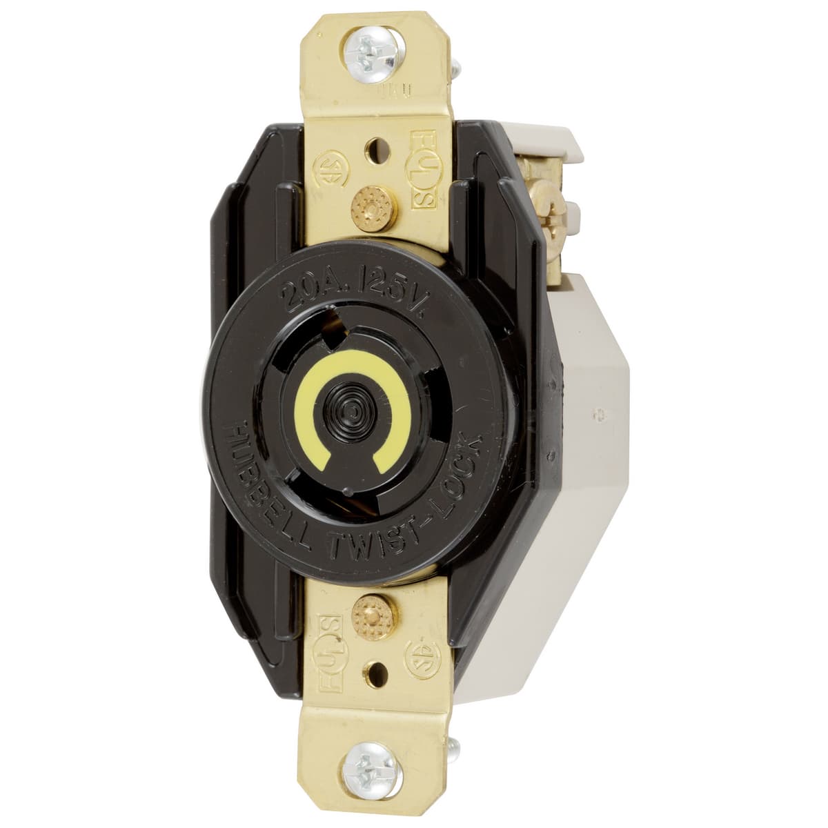 Hubbell HBL2310 Locking Devices, Twist-Lock®, Industrial, Single Flush Receptacle, 20A 125V, 2-Pole 3-Wire Grounding, NEMA L5-20R, Screw Terminal, Nylon face, Back and side wired, Black ; High-impact, abuse-resistant nylon face ; Wire restraint recess for both back and Hubbell HBL2310 Locking Devices, Twist-Lock®, Industrial, Single Flush Receptacle, 20A 125V, 2-Pole 3-Wire Grounding, NEMA L5-20R, Screw Terminal, Nylon face, Back and side wired, Black ; High-impact, abuse-resistant nylon face ; Wire restraint recess for both back and