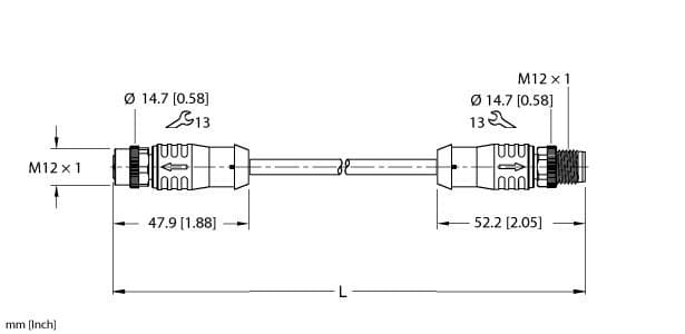 Turck EKRF001-ESRF001-A4.400-WE8Y-2/SV Welding Cordset, Extension Cable, Cable length (L) 2 m, M12, Female, Straight, 4-pin, PTFE coated coupling nut, M12, Male, Straight, 4-pin, PTFE coated coupling nut, Instrumentation Tray Cable, Yellow TPE jacket, 4X18 AWG, Sunlight Resistant, -40 Cold Bend Rating, Oil Resistant, Flame Ratings: UL 1685 FT4, UL1061, CSA FT4, Flexlife® and C-Track Approved Turck EKRF001-ESRF001-A4.400-WE8Y-2/SV Welding Cordset, Extension Cable, Cable length (L) 2 m, M12, Female, Straight, 4-pin, PTFE coated coupling nut, M12, Male, Straight, 4-pin, PTFE coated coupling nut, Instrumentation Tray Cable, Yellow TPE jacket, 4X18 AWG, Sunlight Resistant, -40 Cold Bend Rating, Oil Resistant, Flame Ratings: UL 1685 FT4, UL1061, CSA FT4, Flexlife® and C-Track Approved