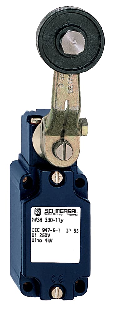 Schmersal MV3H 330-11Y-RMS-1164 Position switch; light position switches; interlocked shaft and Swivel lever; with brass roller; Metal enclosure; Long life; 40 mm x 76 mm x 40 mm ( basic component); Suitable for low actuating speeds; 1 Cable entry M 20 x 1.5; free of silicon; proved in Schmersal MV3H 330-11Y-RMS-1164 Position switch; light position switches; interlocked shaft and Swivel lever; with brass roller; Metal enclosure; Long life; 40 mm x 76 mm x 40 mm ( basic component); Suitable for low actuating speeds; 1 Cable entry M 20 x 1.5; free of silicon; proved in